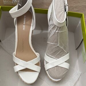 Gianni Bini White Crisscross Ankle-Strap Wedge Sandals